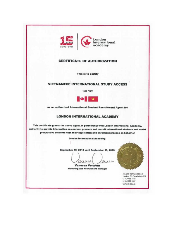 Certificate of Authorisation